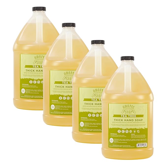Adams Handmade Soap Thick Organic Castile Liquid Hand Soap 1 Gallon Refill - Tea Tree (Pack of 4)