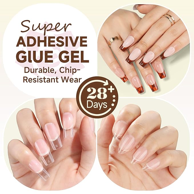 UNA GELLA 6 in 1 Gel Nail Glue for Clear Acrylic Nails Tips, 15ml UV Nail Glue Long Lasting Super Strong Brush for Base Coat, Clear Fake Nails, and Soft Gel Tips Lamp Curing Required
