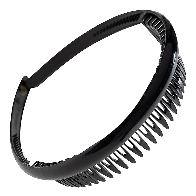 Camila Paris AD110 French Headband for Women, Black, Strong Hold Grip Women's Hair Band, Very Flexible, No Slip and Durable Styling Girls Hair Accessories, Made in France