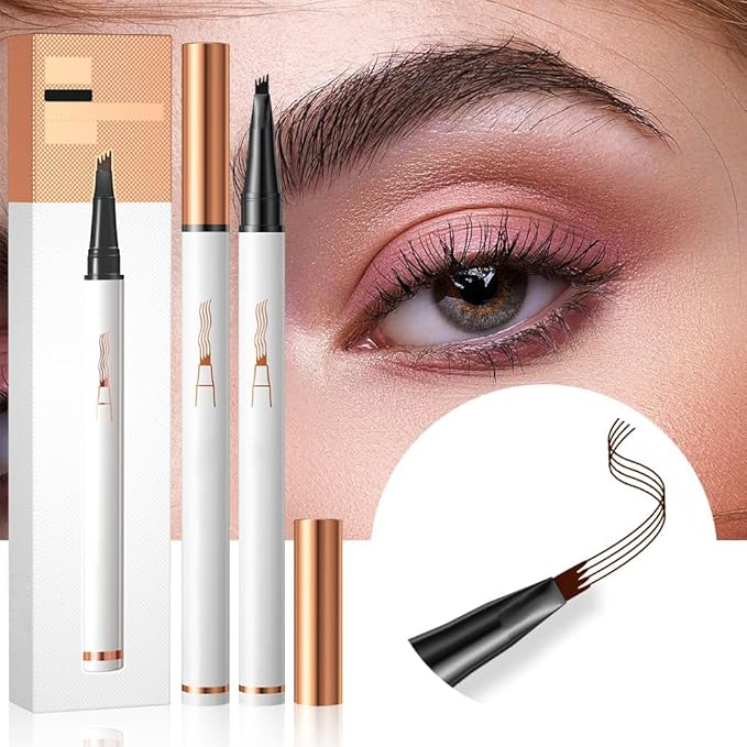 Magic Eyebrow Pencil 4-Tip Microblading Eyebrow Pen Natural Makeup Fine Stroke, Stay on All Day (Black)