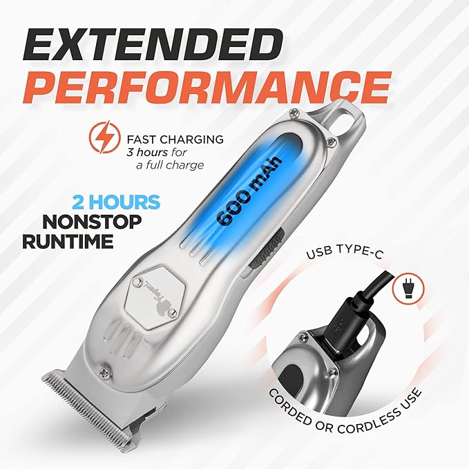 Fagaci Men's Professional Hair Trimmer, Powerful Battery, Sharp Blades, High-Speed Motor, Cold Steel for Comfortable Cuts