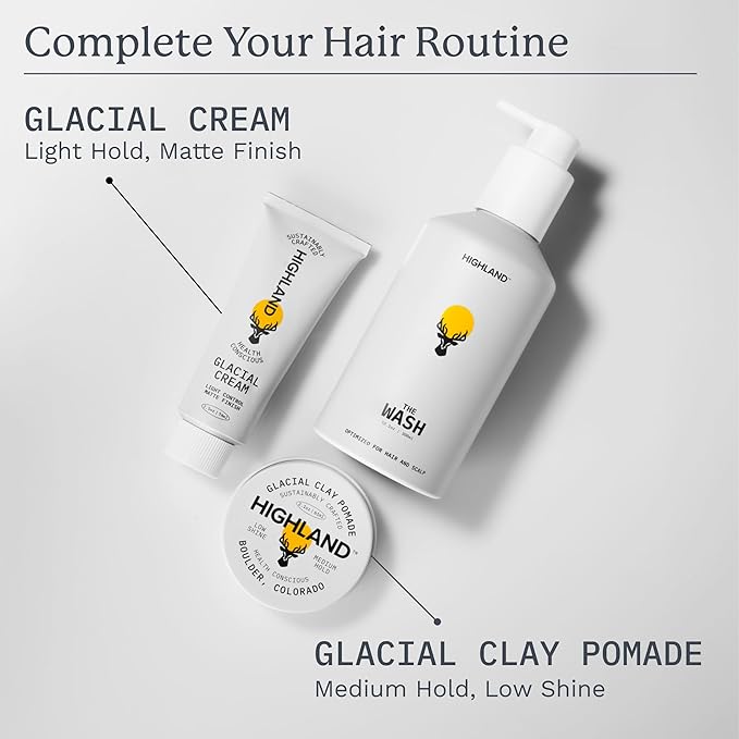 Highland: The Wash. Your new hair and scalp optimized shampoo alternative. Hydrating, balancing, nourishing & strengthening. Crafted with botanical ingredients.