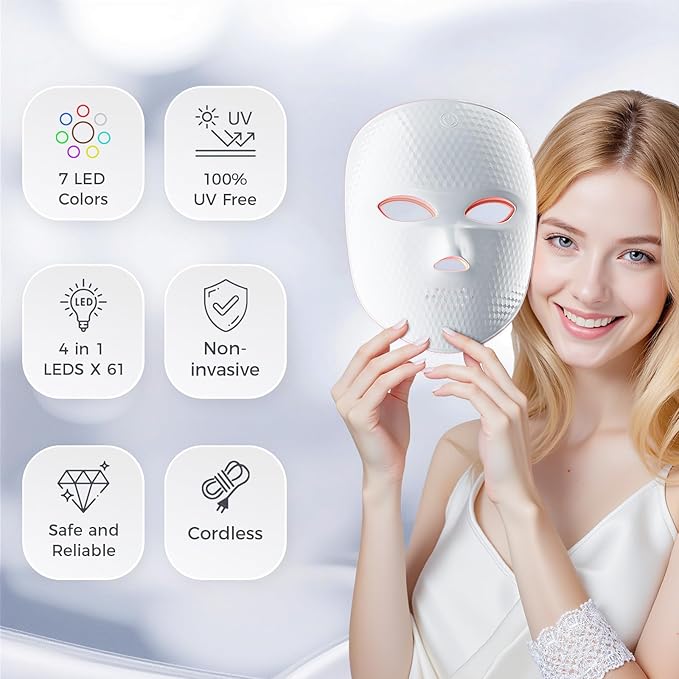Red Light Therapy Mask for Face,Cordless LED Face Mask Light Therapy LED Silicone Mask for Home Working Travel Yoga Sleep