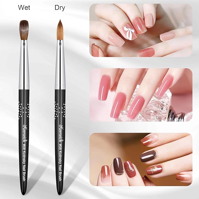 Acrylic Nail Brush Size #08, 100% Pure Kolinsky Nail Art Brushes for Acrylic Application, Sturdy Handle Oval Shaped Acrylic Powder Nail Design Tools for Professional Manicure DIY