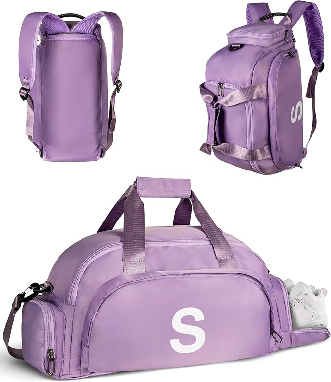 8 9 10 11 12 13 14 15 16 Year Old Girl Birthday Gifts, Initial Gym Bags with Shoe Compartment, Dance Bag for Girls, Monogram Kid Overnight Bags, Small Travel Duffle Tote (Letter S)
