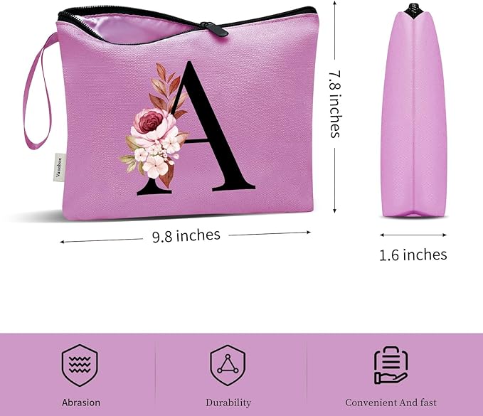 Vavabox A-Z Personalized Makeup Bag, Birthday Gifts for Women Mom, Gifts for Best Friend, Bride Bridesmaid Cosmetic bag (I, Purple)