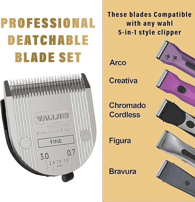2 Pack Detachable Adjustable Pet Dog Grooming Clipper 5-in-1 Blade Compatible with WAHL Professional Animal Blade Arco, Bravura, Chromado, Creativa, Figura, and Motion Pet, Dog, and Horse Clippers