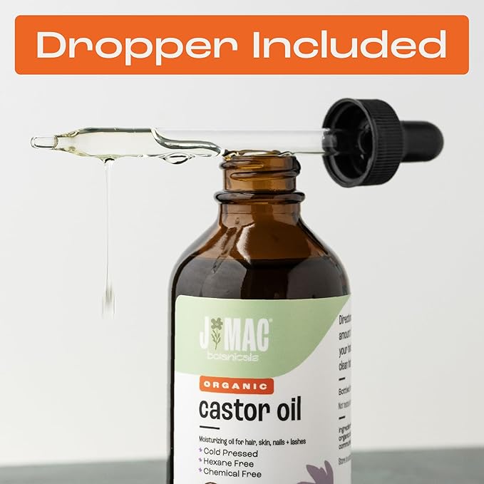 J Mac Botancials Organic Castor Oil - Glass bottle - 2 oz DROPPER