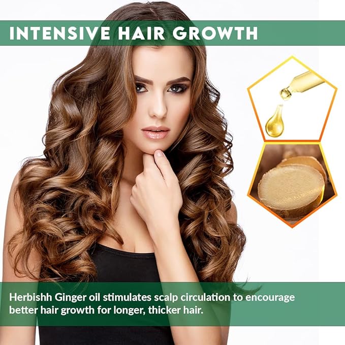 Herbishh Ginger Essential Oil for Hair Growth 30ml - Pack of 3, Non-Sticky Serum for Thicker, Strong and Glossier Hair With Dropper