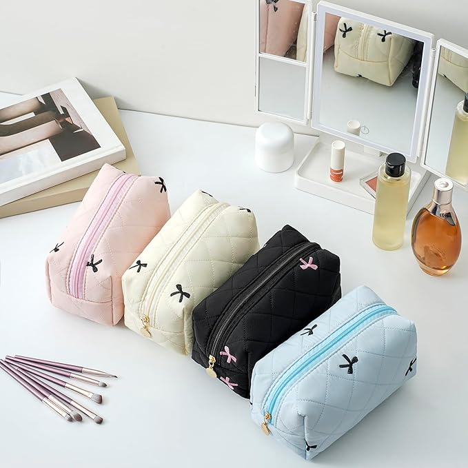 JOVAKIT Square Makeup Bag Cute Cosmetic Bag for Women, Floral Coquette Aesthetic Toiletry Bag, Zipper Make Up Pouch, Travel Make Up Organizer Bag (Black)