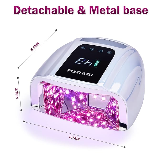 Professional Rechargeable 96W UV LED Portable Cordless UV Light for Nail Lamp Machine with Removable Stainless Steel Bottom,4 Timer Setting and Smart Sensor Nail Dryer (Plating Silver)
