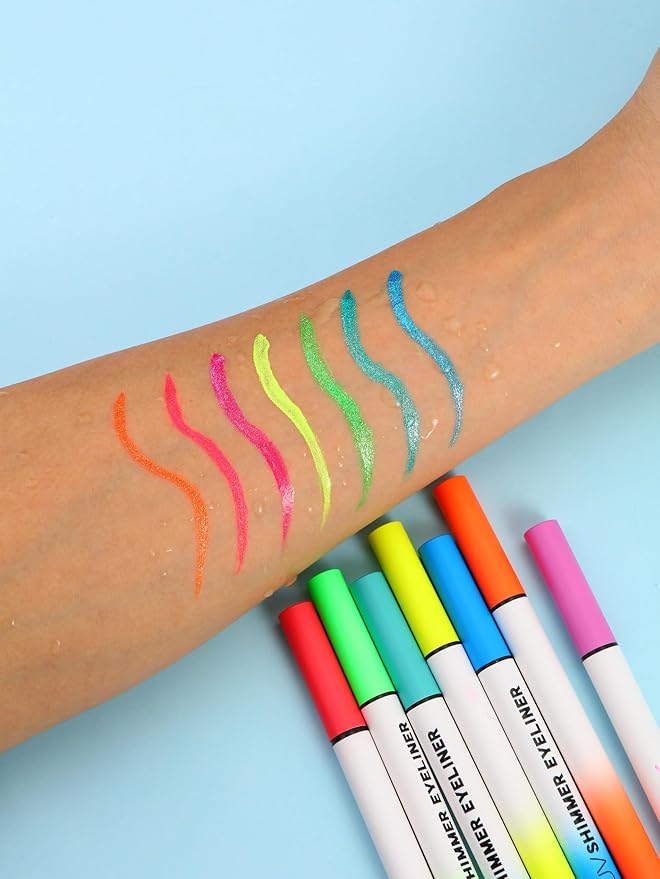 Metallic Neon Liquid Eyeliner, Glitter Neon Colored Eyeliners Pen, High Pigmented, Waterproof Smudge-Proof and Long-Lasting Metallic Eye Makeup for Halloween Christmas,Shimmer Orange