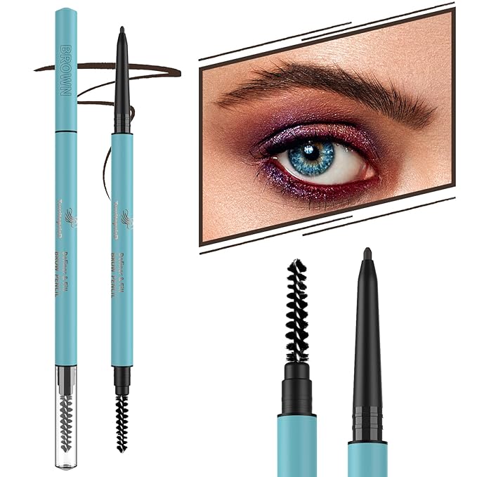 TurritopsisD Define & Fill Brow Pencil (2-Pack Black Brown) Eyebrow Pencil Pro Waterproof Smudge-proof Fine-Tip Very-thin Pen Built-in Spoolie Brush