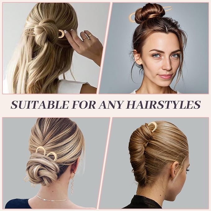 2PCS 5.5Inch French Hair Pins Large U-Shaped Pins for Women and Girls Fashion Metal Hair Pin French Twist Hair Pins for Buns, Updos,Stylish and Functional(set3-gold)