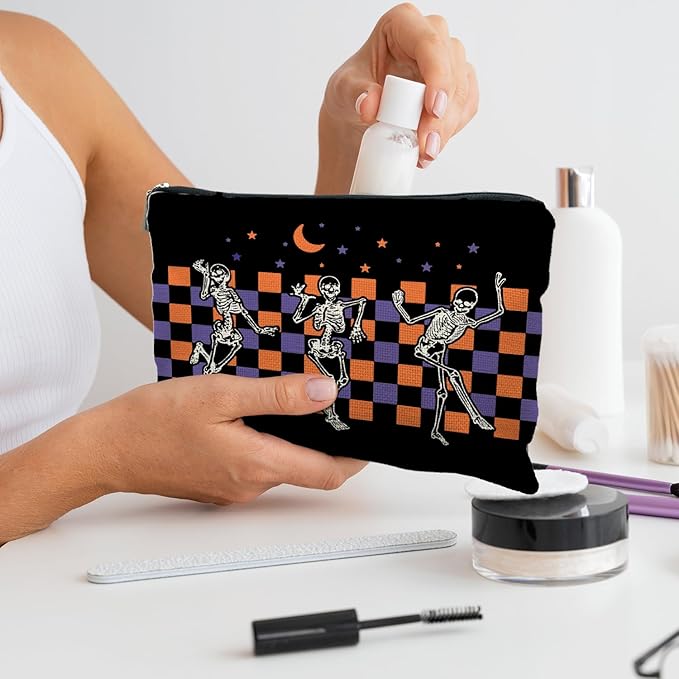 Gothic Skeleton Makeup Pouch - Witchy & Dark Academia Design, Perfect for Halloween Gifts