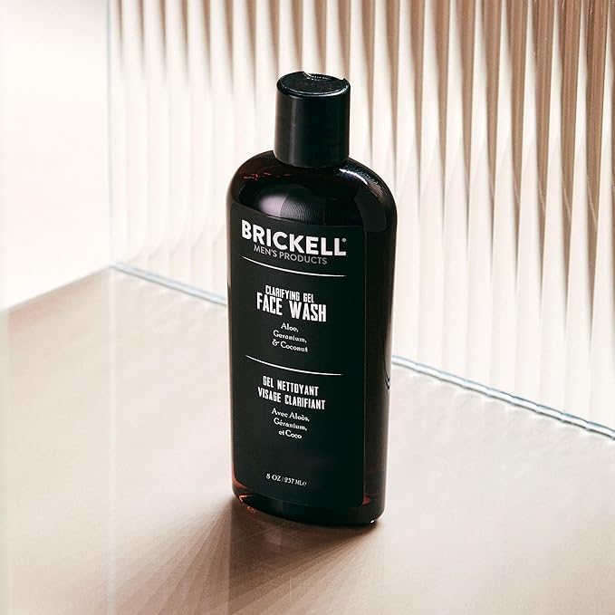 Brickell Men's Clarifying Gel Face Wash for Men, Natural and Organic Rich Foaming Daily Facial Cleanser Formulated With Geranium, Coconut and Aloe, 8 Ounce, Scented