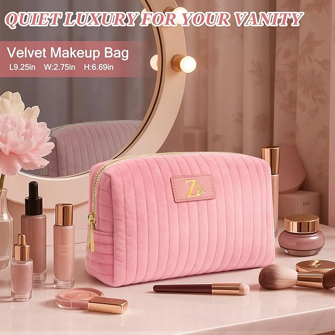 Monogrammed Make Up Bags for Women,Personalized Cosmetic Bags Women,Small Quilted Makeup Pouch,Cute Makeup Bag Travel,Birthday Gifts for Teen Girl (Pink Z)