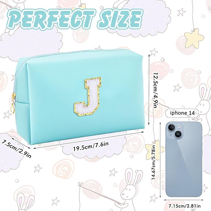 Gifts for Girls Initial Makeup Bag Personalized Cosmetic Bag with Zipper Cute Travel Toiletry Bag Waterproof PU Preppy Makeup Pouch Birthday Gift for Teen Girls Women(Blue J)