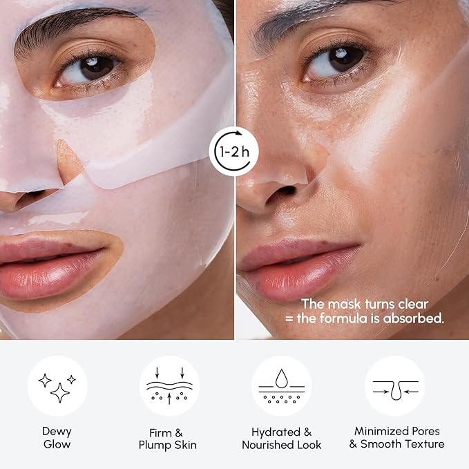 MAREE Hydrogel Collagen Facial Mask with Hyaluronic Acid — Hydrating Face Masks Skincare — Niacinamide, Amino Acids & Red Algae Extract — Facial Masks For Women — Mascarillas Para La Cara — 4 Count