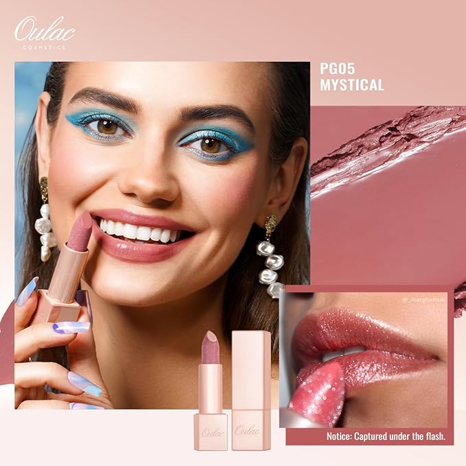 Oulac Moisture Shine Lipstick Set 3PCS - Infinity High Shine Finish, Hydrating Vegan Lipstick Infused with Damask Rose Oil for All-Day Comfort, Gluten-Free, PG05+PG07+PG12