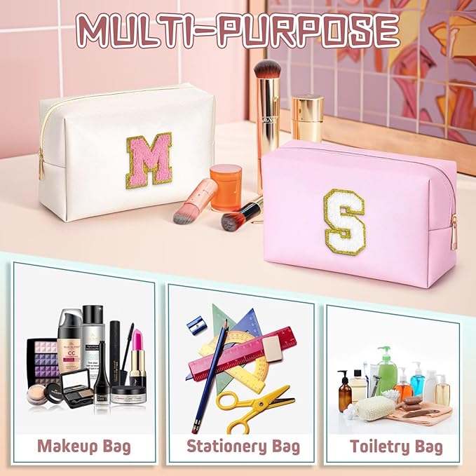 TOPEAST Preppy Bag, Monogrammed Makeup Bags with Zipper, Cute Makeup Pouch, Initial Birthday Gifts Bag for Daughter Friends Sister, Preppy Things for Girls (Pearly White H)