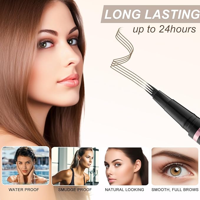 Eyebrow Pencil,2-in-1 Waterproof Eyebrow Pen with 4 Tip Brow Pen and Ultra-Precise Brow Pencil,with Dual-ended Eyebrow Brush,Eyebrow Makeup for Natural Looking Eyebrows - Taupe