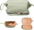 Abiudeng Large Capacity Makeup Bag Ladies Cosmetic Bag Travel Bag with Compartments Portable PU Leather Travel Makeup Bag with Handle