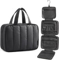 BAGSMART Travel Toiletry Bag for women, Portable Hanging Hook Makeup Bag Organizer, Waterproof Makeup Cosmetic Bag, for Full-Size Accessories, Toiletries,Black