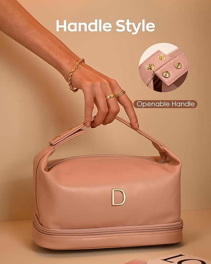 Customized Mom Gifts, Personalized Makeup Bag with Handle, Gifts for Teacher Cosmetic Bag with Makeup Brush Organizer, PU Leather Travel Toiletry Bag, Gifts for Friends Female Mom Presents