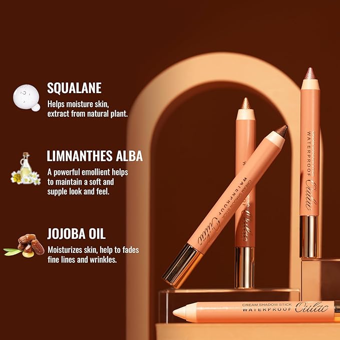 Oulac Nude Gold Eyeshadow Stick - Highly Pigmented Eye Shadow Pencil Waterproof & Long Lasting, Shimmering Glitter Finish, Blendable Eyes Makeup, Vegan Beauty 3.8g, (11) Golden Hour