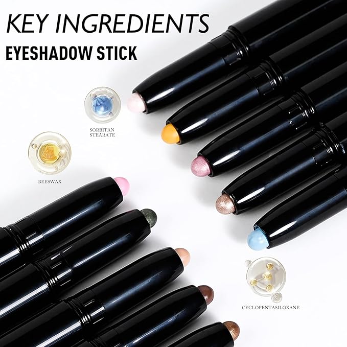 Rose Gold Shimmer Eyeshadow Stick, Waterproof Cream Eye Shadow Pencil Long-Lasting Crease-Proof Glitter Eyeshadow Crayon Smooth High Pigmented Highlighter Neutral Eye Shadow Liner Makeup