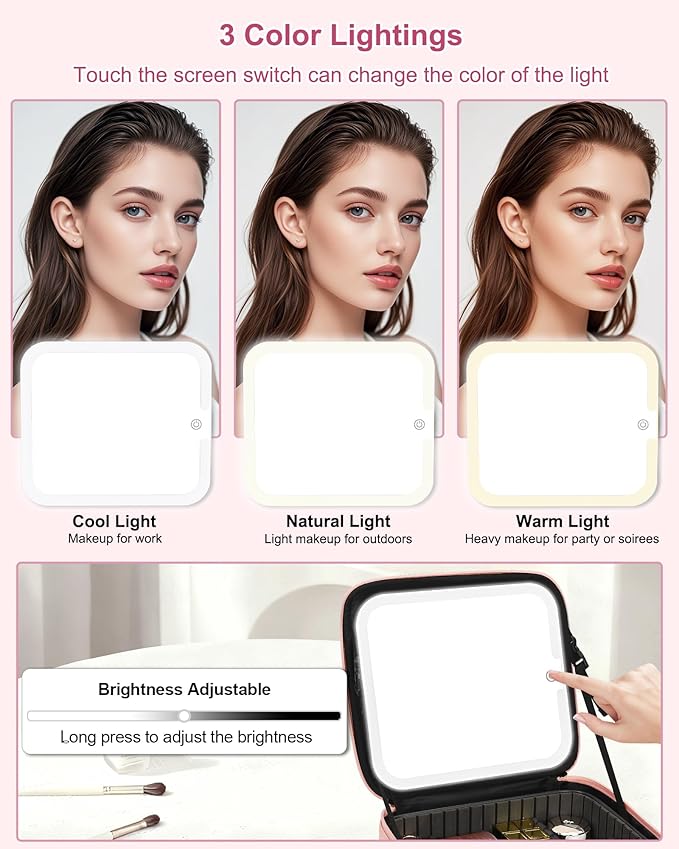 Relavel Initial Makeup Bag with LED Mirror for Women Girls, Personalized Travel Cosmetic Organizer Train Case, Birthday Gifts for Grandkids Bridesmaid Graduation Teacher Friends, Trendy Stuff, Pink M
