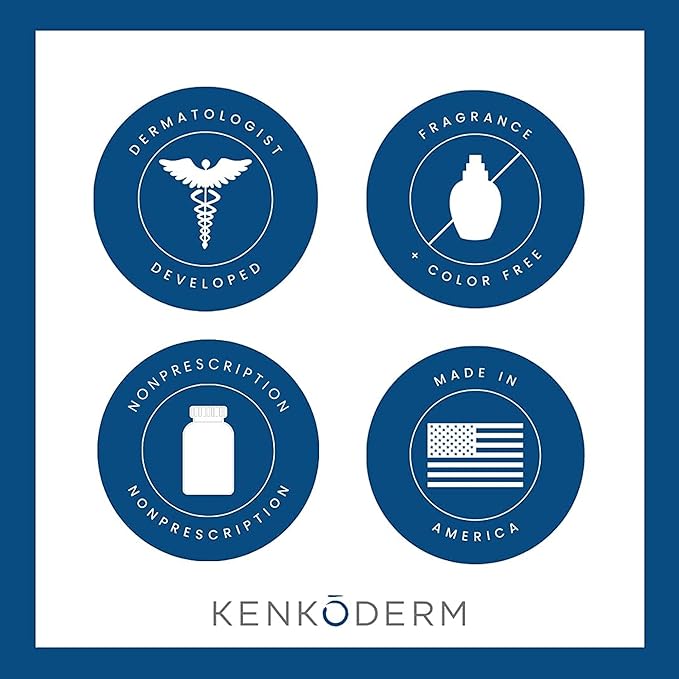 Kenkoderm Psoriasis Cream - Natural Moisturizing Face & Body Lotion with 2 Percent Salicylic Acid - Renewing Topical Formula for Dry & Sensitive Skin, Fragrance & Color Free, 10 oz., Pack of 4 Jars
