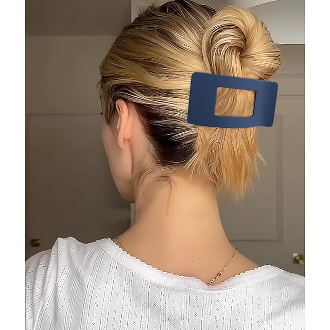 Velscrun Flat Hair Clips for Women Girls, Blue Gray Lay Flat Claw Clips, Strong Hold Large Side Hair Clip All Hair Types, French Duck Billed Non Slip Grip Daily Styling Hair Jaw Claw Clip
