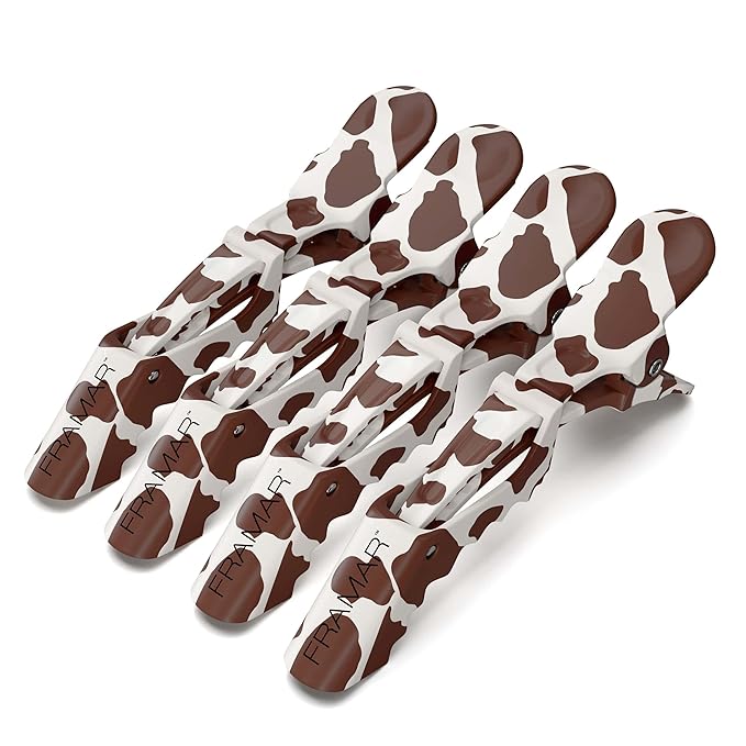 FRAMAR Cow Print Alligator Clips For Hair Styling – Professional Alligator Hair Clips For Women, Western Hair Clip For Women, Cow Print Hair Clips For Styling, Cow Print Stuff – Matte – 4 Pc