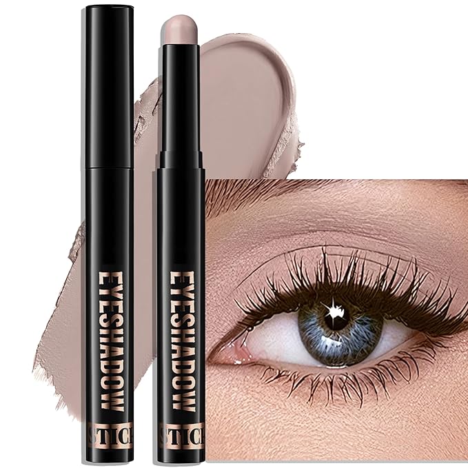 Eyeshadow Stick Light Taupe, Matte Cream Eye Shadow Stick Waterproof Nude Neutral Eyeliner Brightener Pencil Crayon Long-Lasting Eye Highlighter Makeup for Older Women Easy to Use High Pigmented