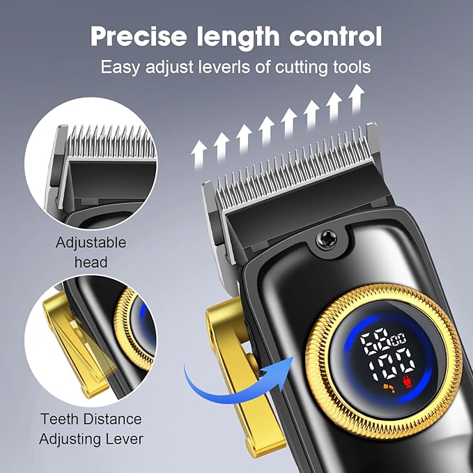 HIENA PRO Professional Hair Clippers Set for Men Cordless Barber Kit Hair Cutting Kit Rechargeable Clippers and Trimmers Set Clipper Set for Barbers with LED Display, Gifts for Men, (Black)