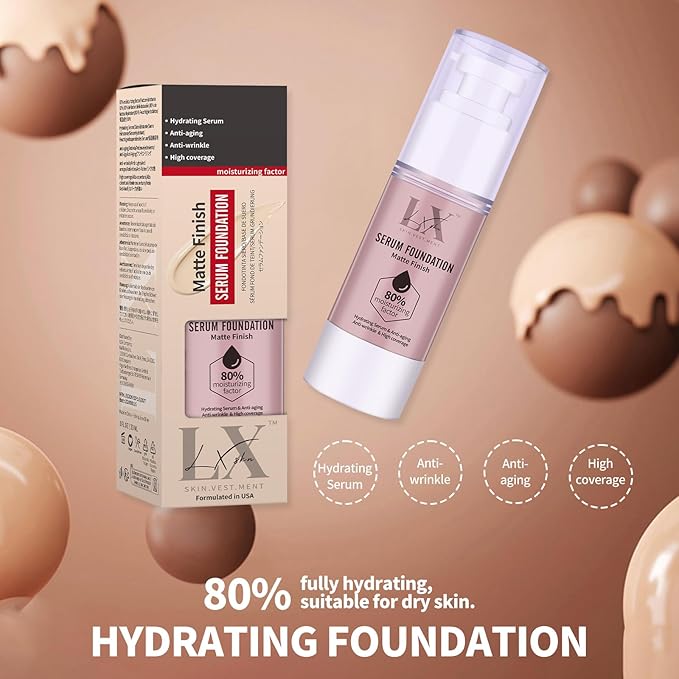 Moisturizing Foundation with 1% Hyaluronic acid, Deep Hydration & High Coverage Serum Foundation for A Smooth & Satin Finish, 106 Light