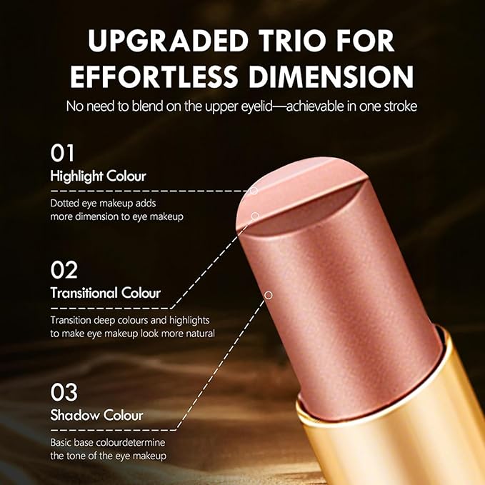 3 Color Eyeshadow Stick, Long Lasting & Waterproof Creamy Eye Shadow, with Vitamin E Makeup for Day & Night Look, caffeine orange, 1.13 Oz (Glittering rose)