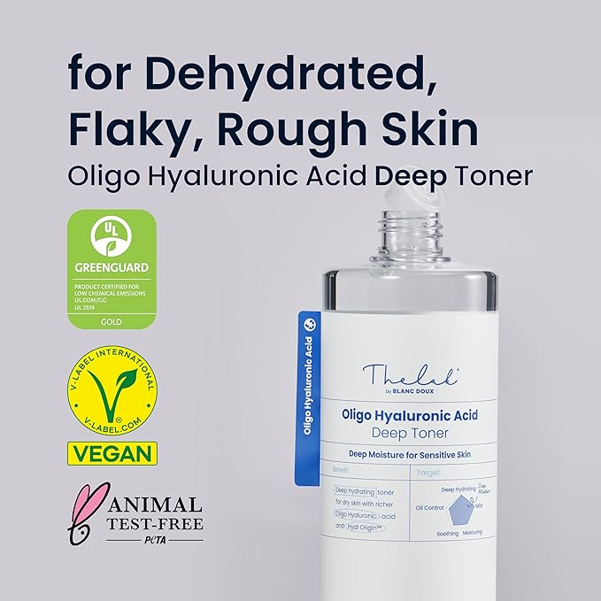 THE LAB BY BLANC DOUX Oligo Ultra-Low Molecular Hyaluronic Acid Deep Moisture Essence Toner Vegan for Sensitive Dry Combination Skin - Hypoallergenic Intense Hydrating Face Moisturizer