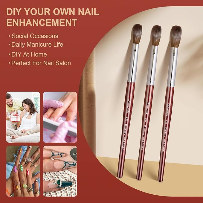 Acrylic Nail Brush Size 8,KEMEISI 100% Pure Kolinsky Nail Art Brushes Wood Handle Oval Shaped Acrylic Powder Nail Design Tools for Professional Manicure DIY Home Salon (Red)