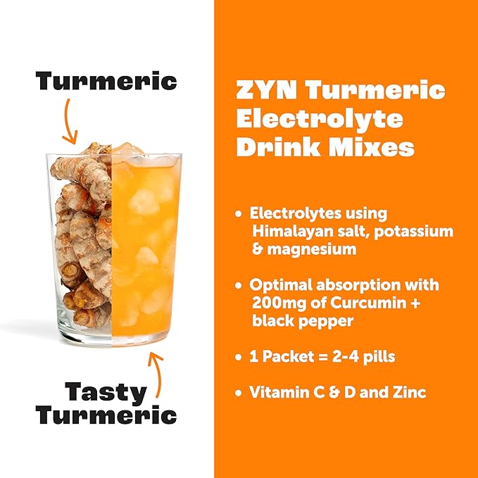 ZYN Electrolyte Drink Mix Hydration Packets, Electrolytes Powder, Hydration Packets w/Turmeric Curcumin, Vitamin C and D, Zinc, Hydrate Electrolyte Powder Packets for Wellness, Variety Pack of 8
