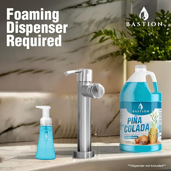 Bastion Foaming Antibacterial Hand Soap: Pina Colada Scented Refill 4 GallonS (512 oz) Bulk Hand Wash