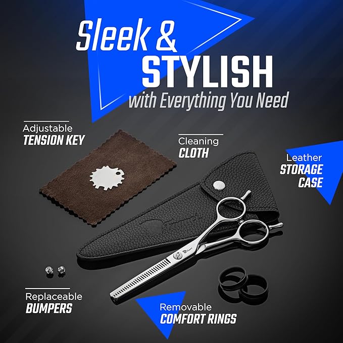 Fagaci 6" Hair Thinning Scissors with 440C Steel, Extreme Sharpness & Precise Cuts, Texturizing Shears, Professional Barber Scissors Set, Slim Blades