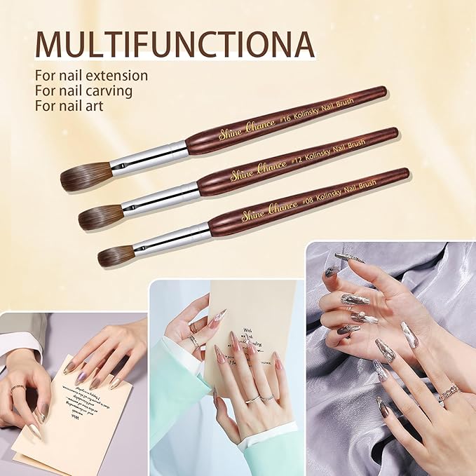 Acrylic Nail Art Brush Size 14, 100% Pure Kolinsky Hair Oval Nail Brush for Acrylic Application, Professional Nail Extension Manicure Tool Striping Nail Drawing Pen for DIY Home Salon