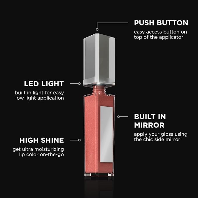 Pure Illumination Light-Up Lip Gloss with LED-Lit Applicator Brush + Side Mirror, Non-Sticky, Moisturizing Hydrating Lip Glosses with Lanolin, Jojoba Oil, & Vitamin E, Party Girl Pink