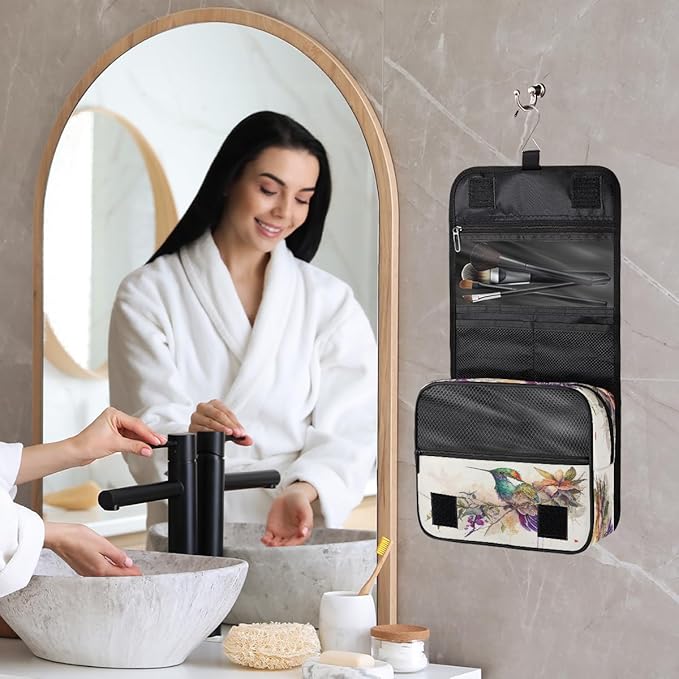 Travel Toiletry Bag for Women & Men Colorful Art Bird Hanging Cosmetic Organizer Portable Waterproof Makeup Case Make Up Bag with Compartments Travel Essentials for Bathroom Shower