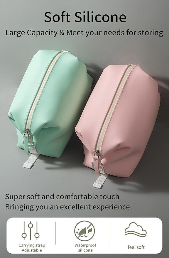 6"x 9.84" 4.5L Large Silicone Toiletry Bag,Waterproof Leakproof Foldable Travel Organizer,Dopp Kit Alternative for Men & Women,Pink