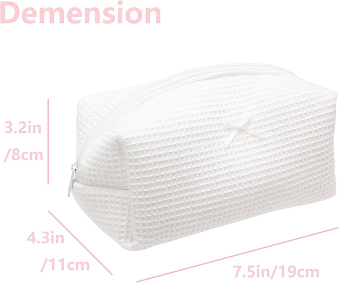 PAZIMIIK Cozy Makeup Bag Travel Cosmetic Bag for Women Soft Toiletry Bag Aesthetic Makeup Organizer Portable Large Zipper Pouch for Skincare Beauty Accessories Brushes Waffle Check White