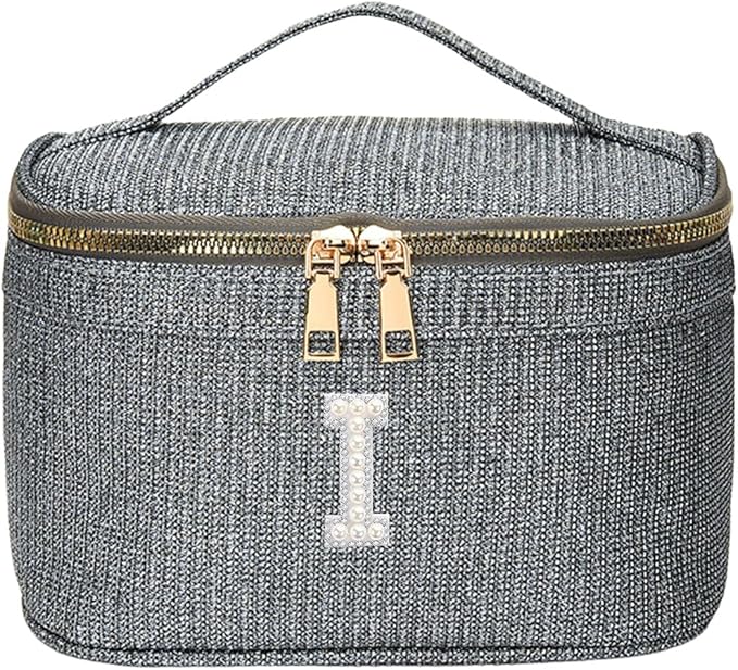 EURYNOME Makeup Bag with Custom Letter I, Water-Resistant Travel Organizer Pouch, (8.3x5.1x5.1 Inch) Cosmetic Case for Women